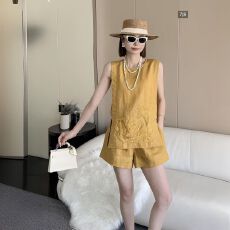 批发休闲风中国风时尚套装复古刺绣上衣女短裤套装无袖2025夏季两件套