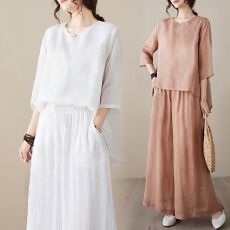 批发中老年人夏季棉麻套装休闲大码妈妈洋气女装夏天姥姥奶奶两件套装