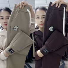 批发加绒加厚韩版<b class='q'>大码</b>女裤子宽松百搭束脚休闲运动2023冬季哈伦卫裤潮