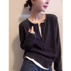 批发<b class='q'>假两件</b>拼接长袖卫衣女2025秋季款韩版休闲时尚半拉链洋气百搭<b class='q'>上衣</b>