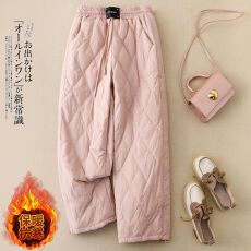 批发剪标外贸时尚轻薄仿羽绒棉裤女2025冬季外穿休闲菱格直筒阔腿裤女