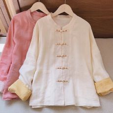 批发中式国风禅意盘扣改良唐装外套女秋薄款复古立领棉麻茶服开衫上衣