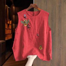 批发中式国风棉麻马甲背心女士夏季新款重工刺绣纽扣设计无袖上衣爆款