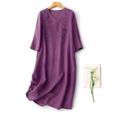 批发轻奢高端刺绣<b class='q'>亚麻</b><b class='q'>连衣裙</b>女2026夏季新款宽松显瘦气质棉麻直筒裙子