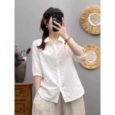 批发双层棉纱短袖衬衫女夏装<b class='q'>外贸出口</b>日单高品质柔软亲肤透气纯色上衣