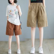 批发<b class='q'>棉麻</b>五分短<b class='q'>裤</b>女士夏季薄款大码中年妈妈高腰宽松休闲显瘦阔腿中<b class='q'>裤</b>