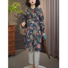 批发中式风复古印花中长款衬衫女春<b class='q'>夏</b>新款宽松气质文艺范百搭上衣女