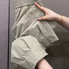 批发冰丝速干七分<b class='q'>哈伦</b>裤女夏薄款外穿小个子高腰休闲裤宽松透气运动裤