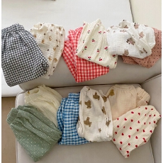 批发ins韩版儿童纯棉防蚊裤夏季男女童双层棉纱布卡通小熊长裤束脚裤