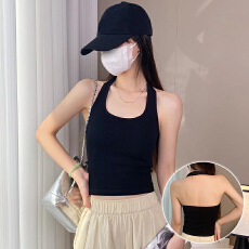 批发官图260克人棉螺纹挂脖背心小吊带上衣内搭外穿短款打底运动