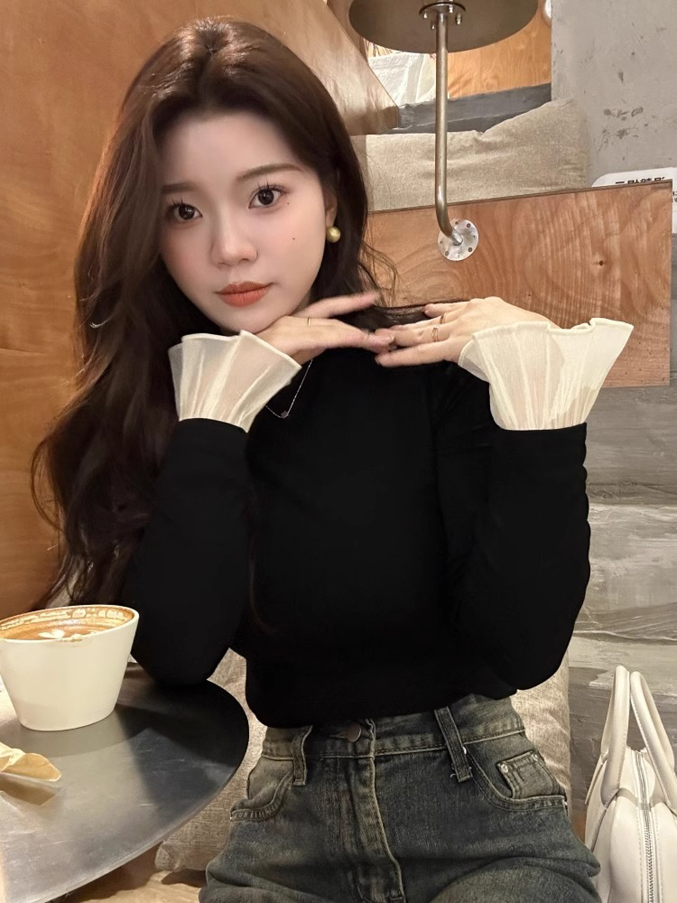 BY33110# 莫代尔螺纹磨毛打底衫女内搭春秋冬加绒加厚长袖T恤 服裝批發女裝批發服飾貨源