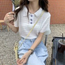 官图 polo领短袖女T恤2026年新款夏季冰丝短款宽松正肩上衣