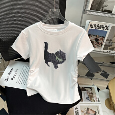 批发实拍【后包领210克40支1*1纯棉螺纹】短袖<b class='q'>t</b><b class='q'>恤</b>女夏季短款收腰