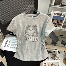 批发实拍【后包领210克40支1*1纯棉螺纹】短袖<b class='q'>t</b><b class='q'>恤</b>女夏季短款收腰