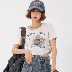 批发官图【260克莫代尔螺纹】正肩短袖<b class='q'>T</b><b class='q'>恤</b>女短款夏季上衣抽绳收腰