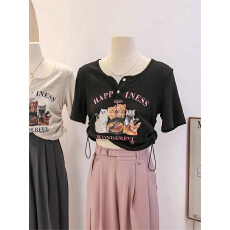 批发官图【260克莫代尔螺纹】正肩短袖<b class='q'>T</b><b class='q'>恤</b>女短款夏季上衣抽绳收腰