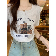 批发官图【260克莫代尔螺纹】正肩短袖<b class='q'>T</b><b class='q'>恤</b>女短款夏季上衣抽绳收腰