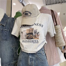 批发官图【260克莫代尔螺纹】正肩短袖<b class='q'>T</b><b class='q'>恤</b>女短款夏季上衣抽绳收腰