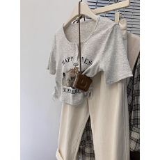 批发官图【260克莫代尔螺纹】正肩短袖<b class='q'>T</b><b class='q'>恤</b>女短款夏季上衣抽绳收腰