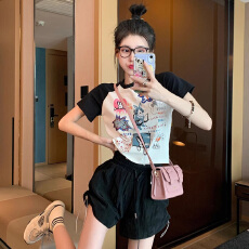 批发官图【后包领210克纯棉螺纹】正肩<b class='q'>T</b><b class='q'>恤</b>女短袖夏短款上衣插肩袖