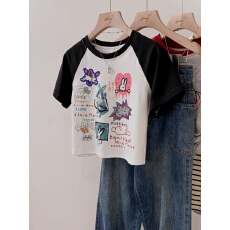 批发官图【后包领210克纯棉螺纹】正肩<b class='q'>T</b><b class='q'>恤</b>女短袖夏短款上衣插肩袖