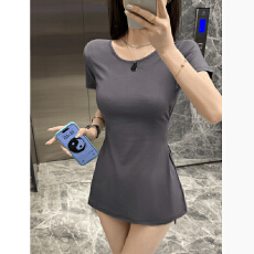 批发官图【260克莫代尔螺纹】收腰正肩T恤短袖女夏季<b class='q'>中</b>长款<b class='q'>连衣裙</b>