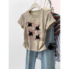 批发官图210克40支1*1纯棉螺纹扎染短袖<b class='q'>t</b><b class='q'>恤</b>女夏收腰有光板空白版