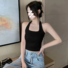 批发官图260克人棉螺纹挂脖背心小吊带上衣内搭外穿短款打底运动