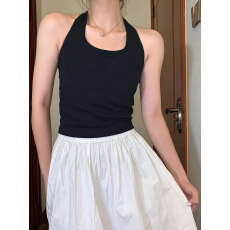 批发官图260克人棉螺纹挂脖背心小吊带上衣内搭外穿短款打底运动