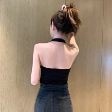 批发官图260克人棉螺纹挂脖背心小吊带上衣内搭外穿短款打底运动