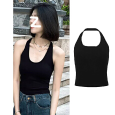 批发官图260克人棉螺纹挂脖背心小吊带上衣内搭外穿短款打底运动