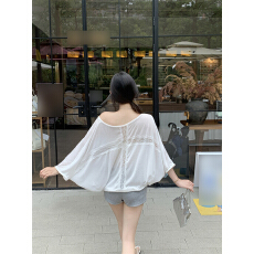 批发官图 原版天丝羊绒蕾丝短袖T恤夏季空调防晒罩衫<b class='q'>宽松</b>蝙蝠袖