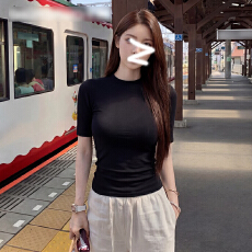 批发官图 260克人棉五分<b class='q'>袖</b>中<b class='q'>袖</b>正肩T恤女短<b class='q'>袖</b>夏季<b class='q'>上衣</b>修身基础款