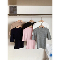 批发官图 260克人棉五分<b class='q'>袖</b>中<b class='q'>袖</b>正肩T恤女短<b class='q'>袖</b>夏季<b class='q'>上衣</b>修身基础款