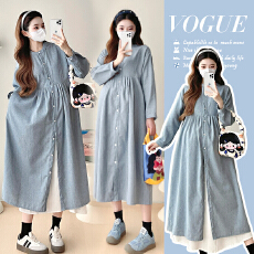 批发实拍孕妇装2025长袖衬衫连衣裙女<b class='q'>夏</b>季初秋显瘦a字气质长裙子