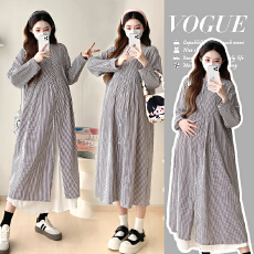 批发实拍孕妇装2025圆领长袖衬衫连衣裙女<b class='q'>夏</b>季初秋显瘦a字气质长