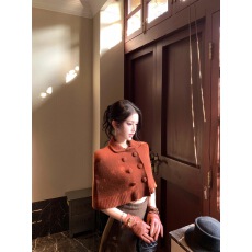 批发JAYKY YANG【奥黛小姐】双排扣羊毛翻领<b class='q'>罩衫</b>女罗纹针织百褶裙套装