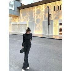 批发Chill巧儿【LU系身材修容笔】高克重立领卫衣上衣高腰喇叭裤套装