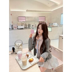 批发若语定制 高阶少女感 学院风<b class='q'>亚麻</b>棉衬衫半裙羊毛开衫<b class='q'>外套</b>三件套