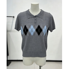 批发撞色菱形格纹显瘦<b class='q'>休闲</b>学院风2026新款短袖针织衫上衣