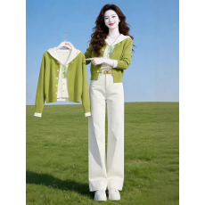 批发假两件针织开衫2026新款显瘦百搭撞色拼接<b class='q'>长袖</b>上衣