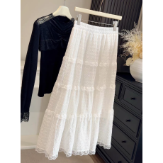 批发2026春夏季新款高腰显瘦蕾丝钩花镂空<b class='q'>半身裙</b>A字层层蛋糕裙子