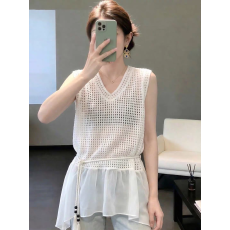 批发镂空针织拼接无袖<b class='q'>连衣裙</b>2026夏季新款<b class='q'>荷叶边</b>上衣