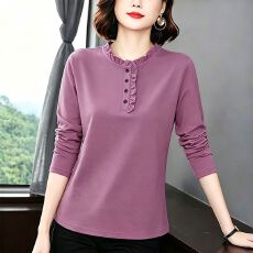 批发纯棉长袖t恤女春秋装2024新款秋季显瘦洋气减龄<b class='q'>中年</b><b class='q'>妈妈装</b>上衣女