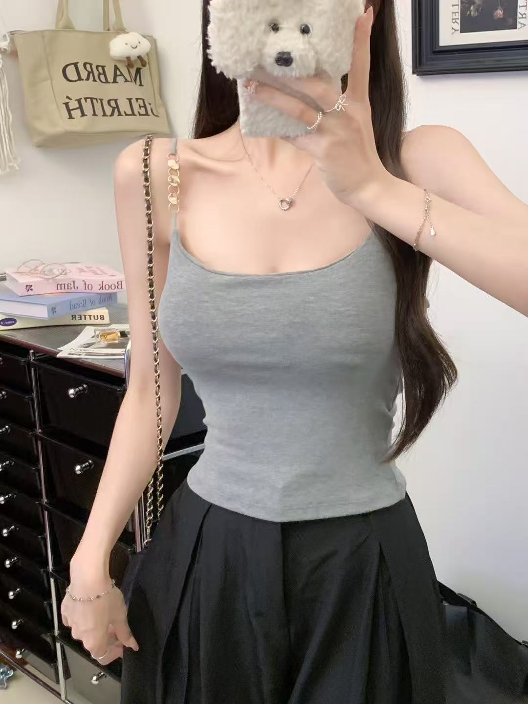 MY11259# 纯欲风性感辣妹链条吊带背心女带胸垫内搭修身显瘦小众上衣女裝貨源服裝批發