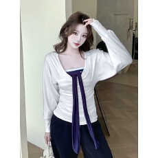 批发辣妹早秋套装女2025新款绑带条纹抹胸上衣搭配长袖<b class='q'>防晒</b>罩衫两件套