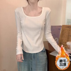 批发修身德绒保暖内搭鱼骨设计感打底衫T恤女秋季小众小个子<b class='q'>时尚</b>上衣