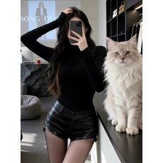 批发性感风黑色修身长袖<b class='q'>高领</b><b class='q'>打底衫</b>春秋新款高级感黑色T恤上衣