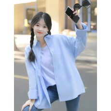 批发2026春秋多巴胺穿搭baby蓝衬衫外套<b class='q'>女</b>生奶蓝色小个子百搭防晒外搭