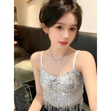 批发性感<b class='q'>亮片</b>流苏<b class='q'>吊带</b><b class='q'>背心</b>女春夏季修身抹胸内搭外穿纯欲风辣妹小上衣